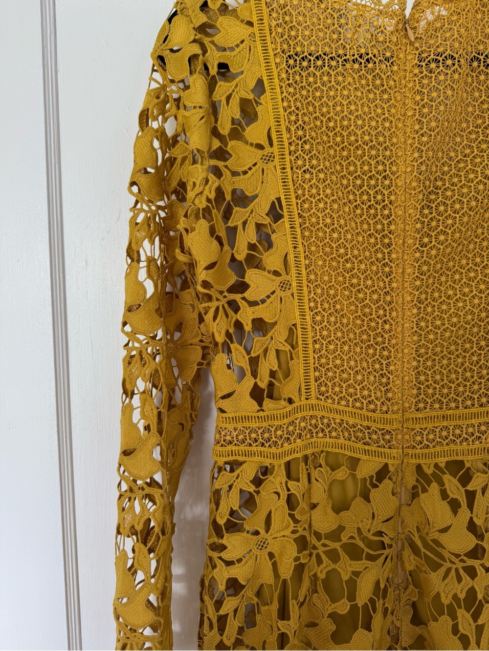 ASOS Mustard Lace Long Sleeve Panelled Dress - Picture 10 of 12